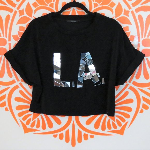 Guess Tops - Guess Black L.A. Mirror Short Sleeve Blouse